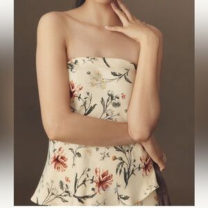 Anthropologie Strapless Floral Blouse - Cream and Red - NWT